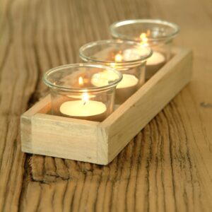 Votives on wooden base