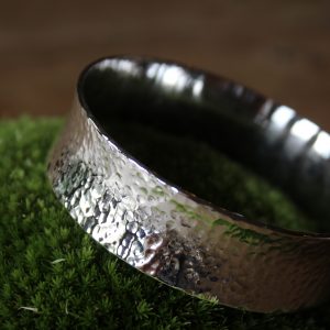 Silver hammered wide bangle