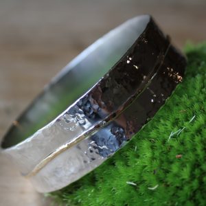 Silver "Wave" bangle with 9ct gold detail