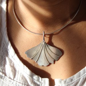 Made to order...Silver and 9ct gold Ginkgo leaf pendant on a 18" Omega chain