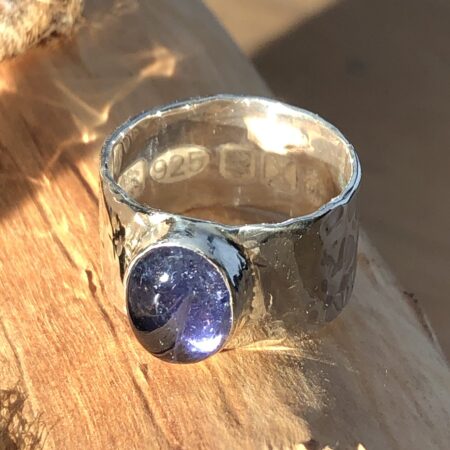 Gorgeous Kyanite Cabochon set in a 925 Silver Hammered Ring